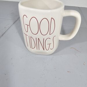 Good Tidings Cream Ceramic Mug with Red Lettering